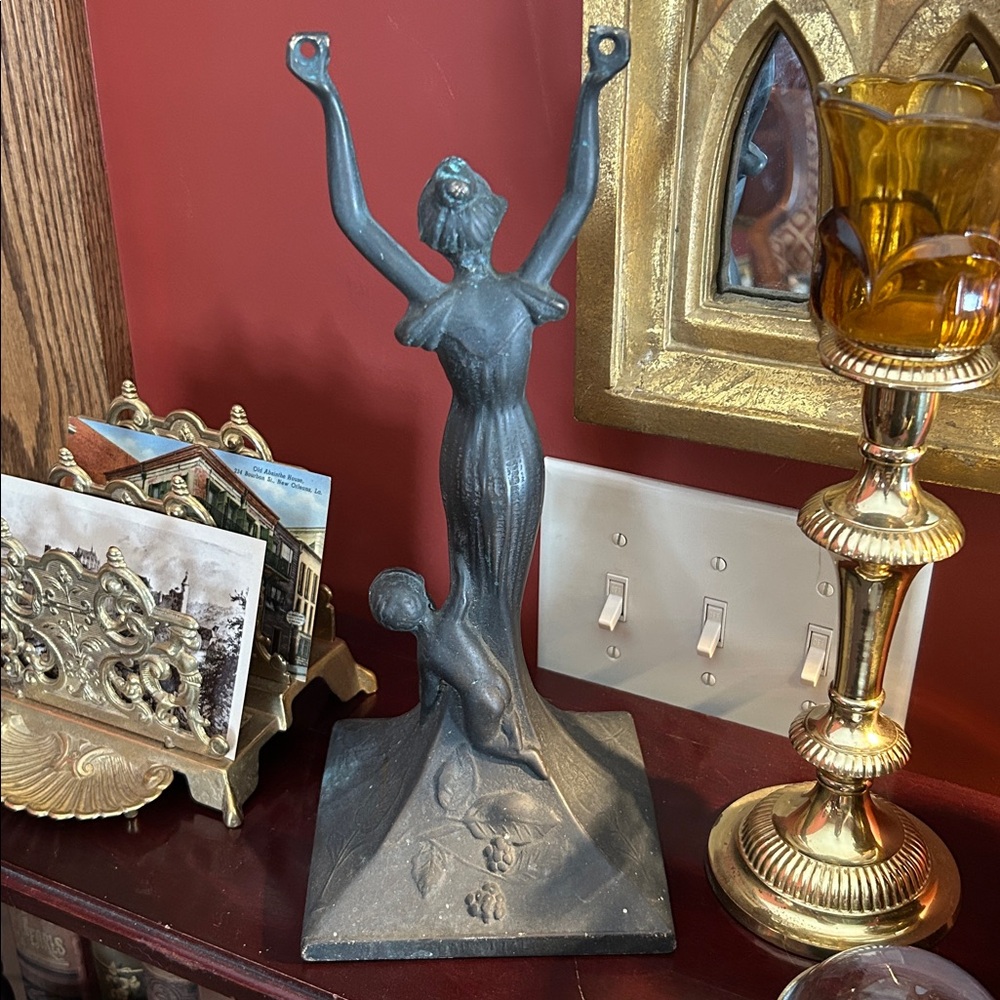 Antique Art Nouveau Bronze Figural Vanity Mirror Base - Picture 5 of 9
